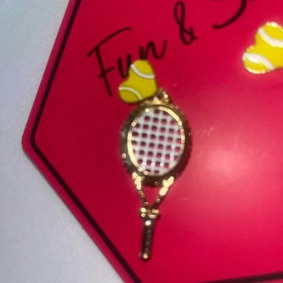Heart Tennis Ball & Tennis Racket Earrings - Picture 3 of 3